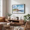 06 - Framed Montauk point lighthouse Watercolor - Horizontal Art Print in Boho Living Room.jpg