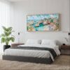 06 - Framed Portugal Algarve Watercolor - Panorama Canvas Print - Woman in contemporary Bed Room.jpg