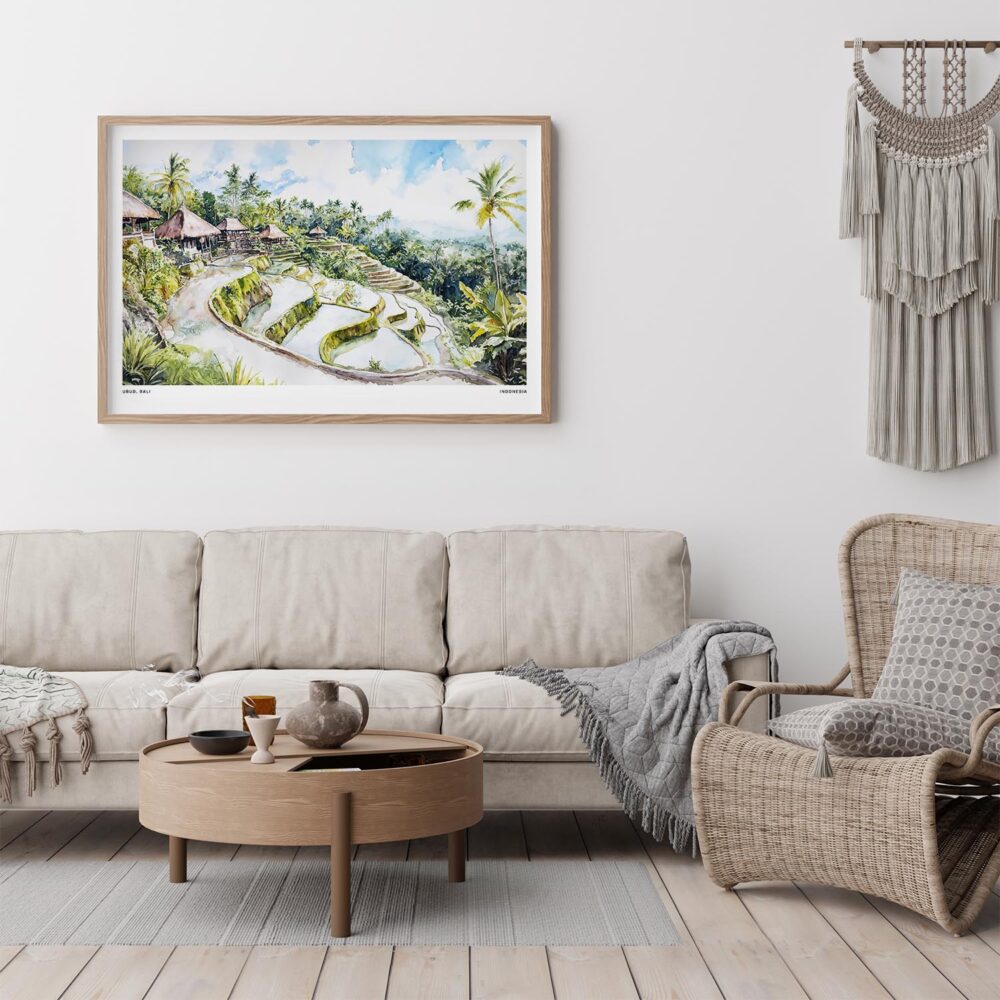06 - Framed Ubud Bali Watercolor - Horizontal Art Print - Boho Living Room.jpg 06 - Framed Ubud Bali Watercolor - Horizontal Art Print - Boho Living Room.jpg
