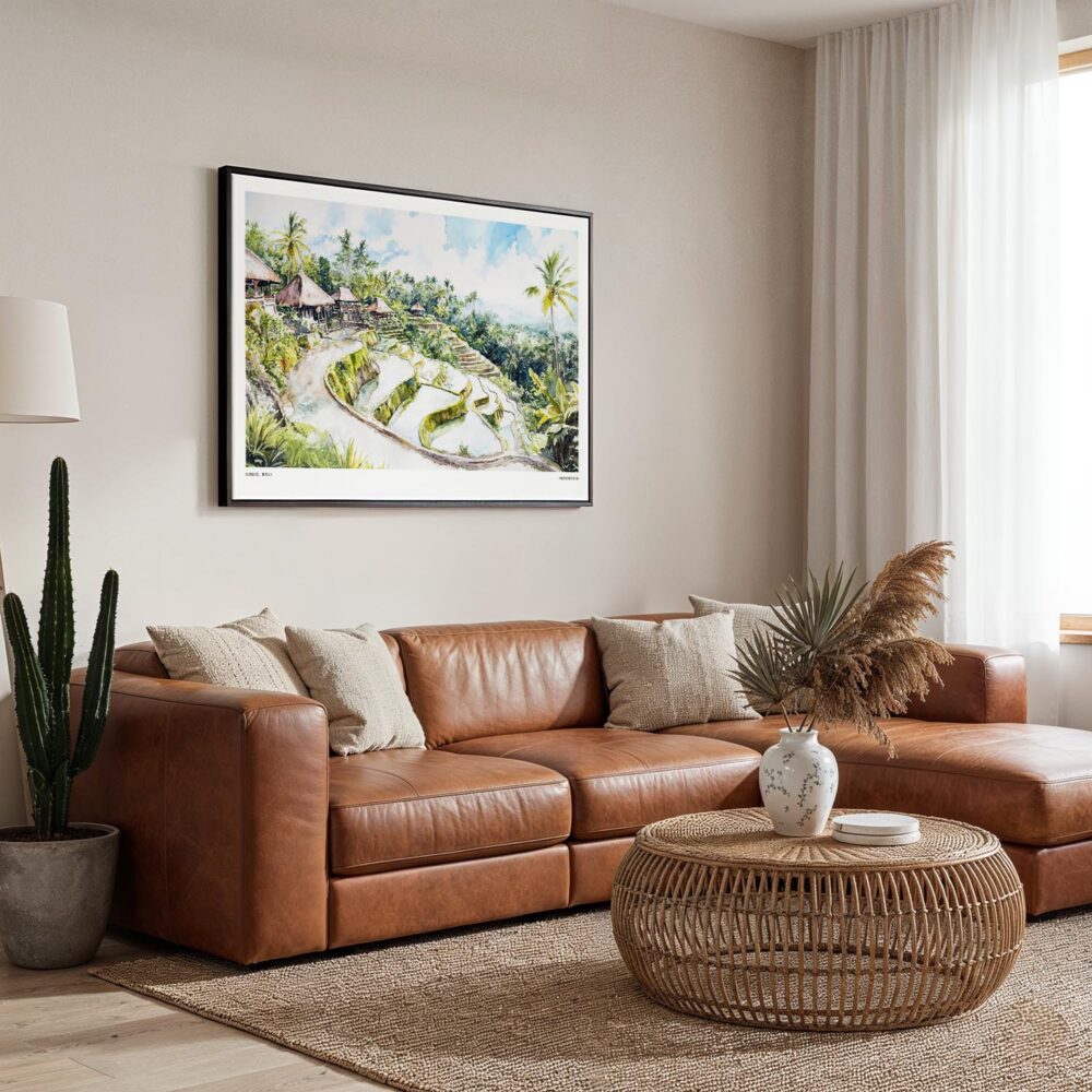 06 - Framed Ubud Bali Watercolor - Horizontal Canvas Print - Boho Living Room.jpg 06 - Framed Ubud Bali Watercolor - Horizontal Canvas Print - Boho Living Room.jpg