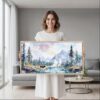 06 - Framed Yellowstone Watercolor - Panorama Canvas Print - Woman in contemporary Living Room.jpg