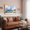 06 - Framed Zermatt Watercolor - Horizontal Art Print hanging in Boho Living Room.jpg