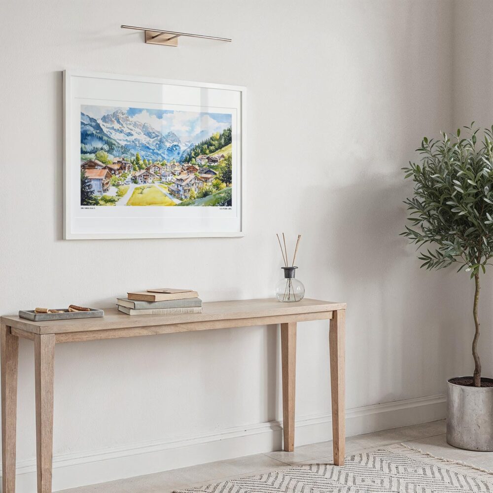 06 - Grindelwald Watercolor - Horizontal Art Print in Hallway with White Frame.jpg 06 - Grindelwald Watercolor - Horizontal Art Print in Hallway with White Frame.jpg