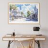 06 - Key West Florida Duval Street Watercolor - Horizontal Art Print in Natural Wood Frame above work desk.jpg