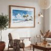 06 - Large Los Angeles Beach Watercolor - Horizontal Art Print in Boho Living Room with vintage Wood frame.jpg
