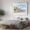 06 - Large Portland Maine Lighthouse Watercolor - Horizontal Art Print in Bedroom with Silver Metal Frame.jpg