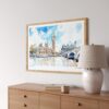 06 - London Big Ben Watercolor - Horizontal Art Print in Natural Wood Frame Above Console.jpg