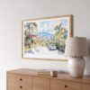 06 - Medellin Watercolor - Horizontal Art Print in Natural Wood Frame Above Console.jpg