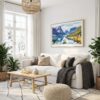 06 - Norway Fjords Watercolor - Horizontal Canvas Print with Natural Floater Frame in modern Scandi Living Room.jpg