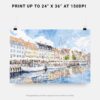 07 - 07 - Copenhagen Denmark Harbor Watercolor - Horizontal Art - Digital Download - Print Size.jpg