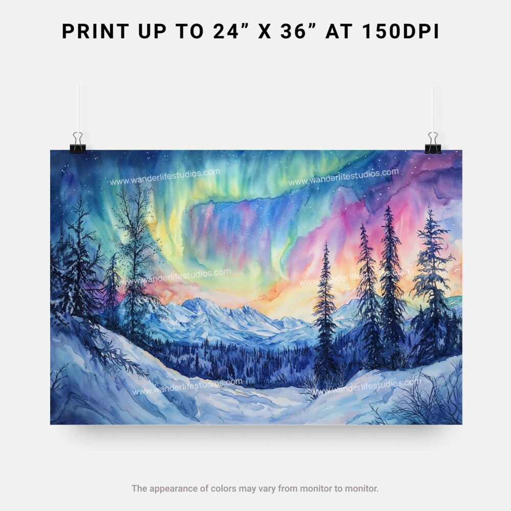 07 - 07 - Fairbanks Alaska Northern Lights Watercolor - Horizontal Art - Digital Download - Print Size.jpg 07 - 07 - Fairbanks Alaska Northern Lights Watercolor - Horizontal Art - Digital Download - Print Size.jpg