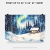 07 - 07 - Finland Lapland Aurora Watercolor - Horizontal Art - Digital Download - Print Size.jpg