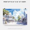 07 - 07 - Key West Florida Duval Street Watercolor - Horizontal Art - Digital Download - Print Size.jpg