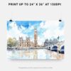 07 - 07 - London Big Ben Watercolor - Horizontal Art - Digital Download - Print Size.jpg