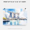 07 - 07 - Singapore Marina Bays Sands Watercolor - Horizontal Art - Digital Download - Print Size.jpg