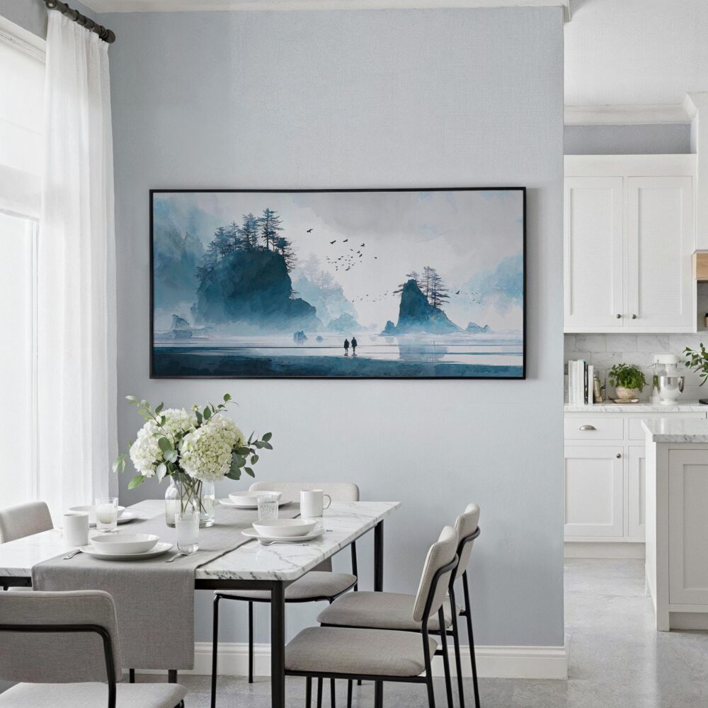 07 - Framed Misty Olympic National Park Watercolor - Panorama Canvas Print - Coastal Kitchen.jpg 07 - Framed Misty Olympic National Park Watercolor - Panorama Canvas Print - Coastal Kitchen.jpg