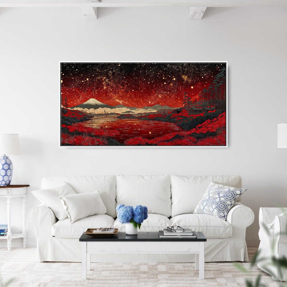 07 - Framed Red Japan Kusama Inspired Art - Panorama Canvas Print - Coastal Living Room.jpg 07 - Framed Red Japan Kusama Inspired Art - Panorama Canvas Print - Coastal Living Room.jpg