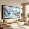 01 - Banff National Park Watercolor - Panorama Canvas Print in Scandi Living Room with Black Floater Frame - Main.jpg