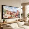 01 - Bryce Canyon National Park Watercolor - Panorama Canvas Print in Scandi Living Room with Black Floater Frame - Main.jpg