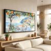 01 - Coffee at Amalfi Coast Watercolor - Panorama Canvas Print in Scandi Living Room with Black Floater Frame - Main.jpg