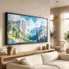 01 - El Capitan Yosemite National Park Panorama Watercolor Canvas Print in Scandi Living Room with Black Floater Frame - Main.jpg