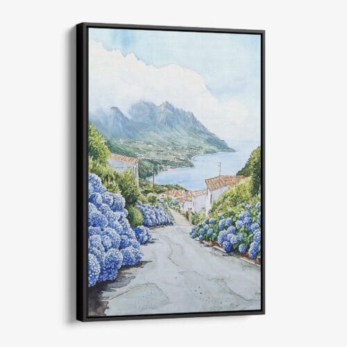 01 - Framed Pico Island Portugal Watercolor Canvas Print - Vertical - Main.jpg