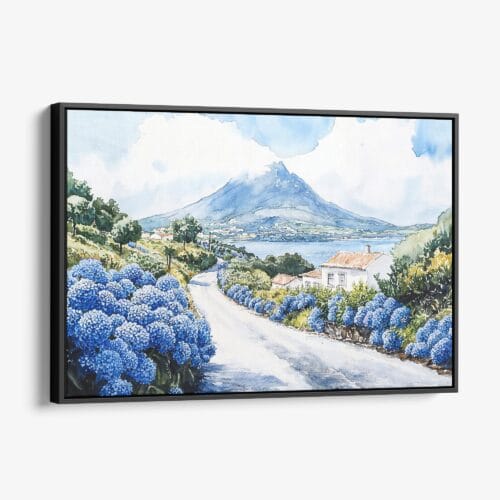 01 - Framed Pico Island Portugal Watercolor - Horizontal Canvas Print - Main.jpg