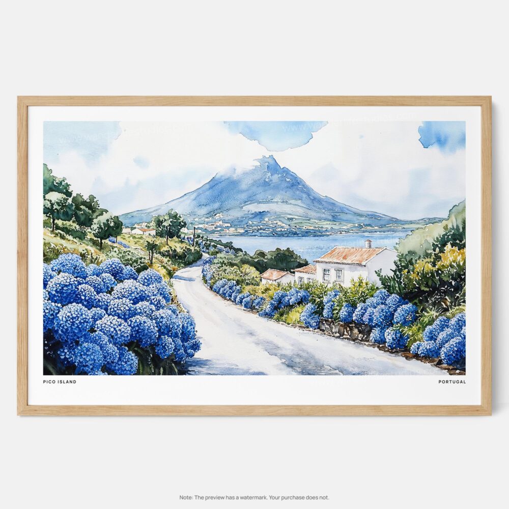 01 - Framed Pico Island Watercolor - Horizontal Art Print - Main.jpg