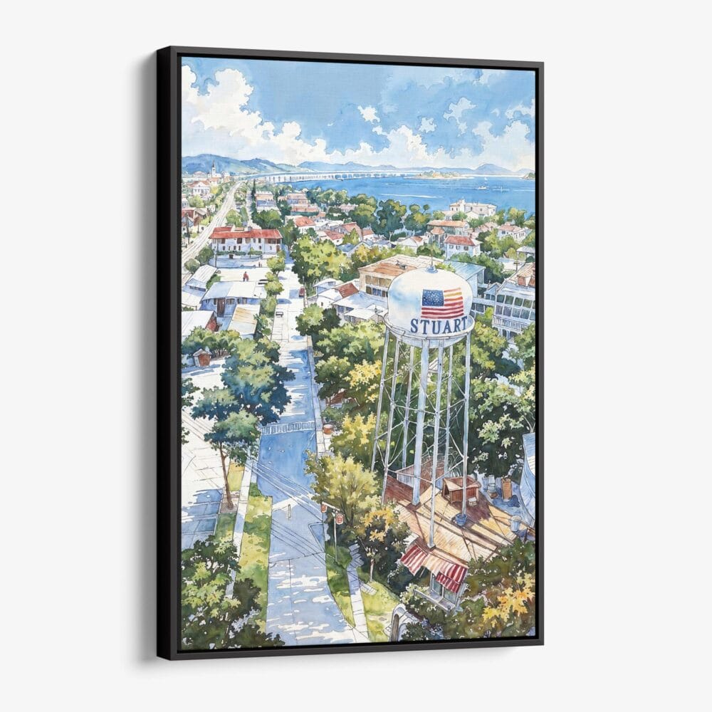 01 - Framed Stuart Florida Watercolor Canvas Print - Vertical - Main.jpg