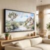01 - Joshua Tree National Park Watercolor - Panorama Canvas Print in Scandi Living Room with Black Floater Frame - Main.jpg