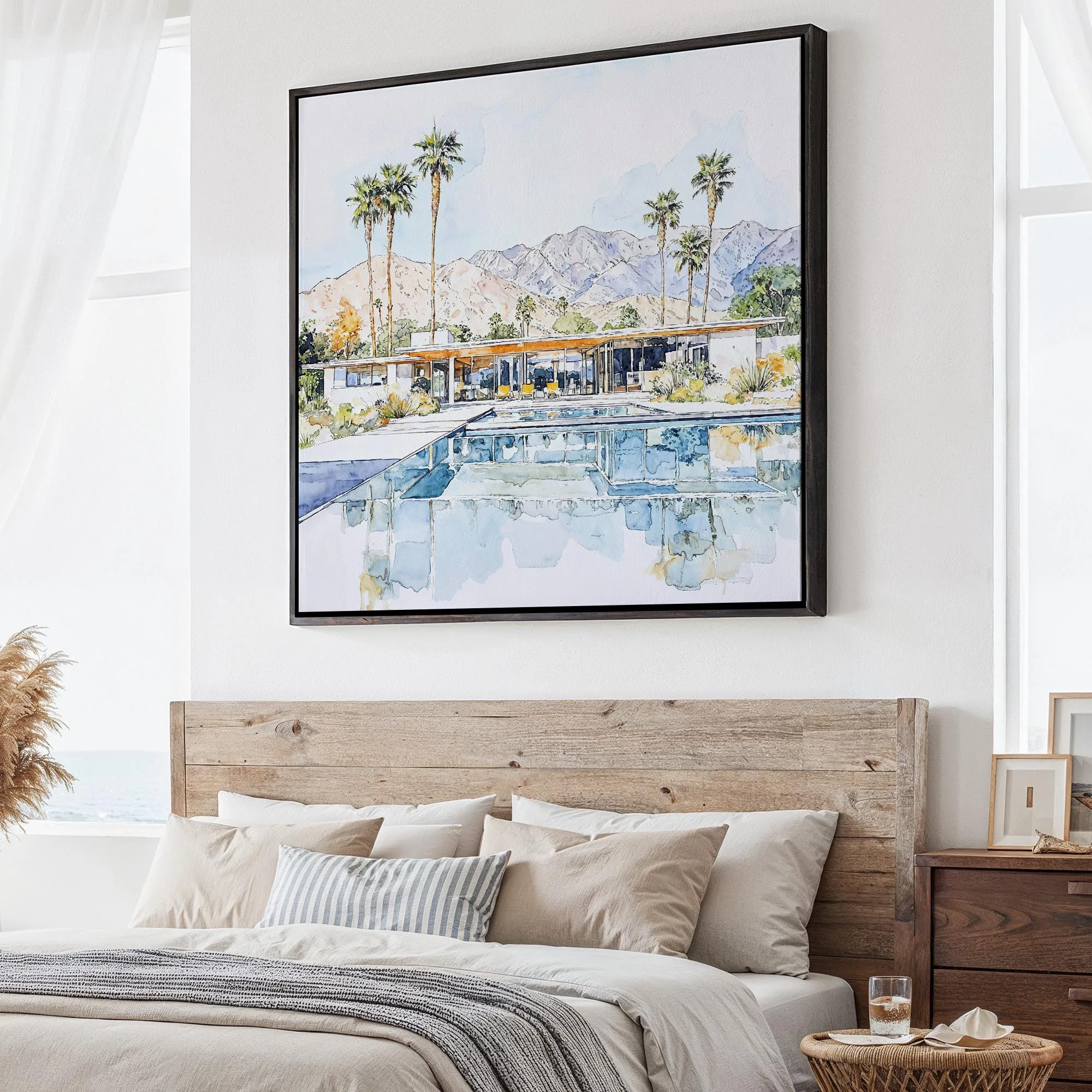 Palm Springs Square Canvas Print | Desert Oasis Home Decor in Watercolor Style