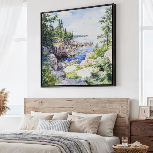 01 - Large Acadia National Park Watercolor Style - Square Canvas Print - Main.jpg