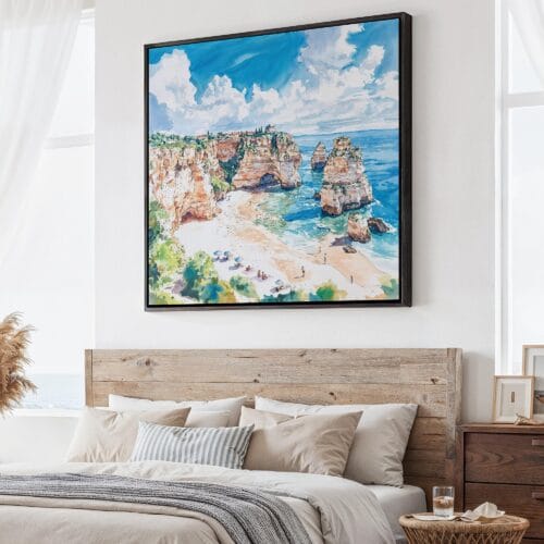 01 - Large Algarve Portugal Square Watercolor Canvas Print - Main.jpg