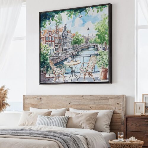 Home 3 01 - Large Amsterdam Canal Watercolor - Square Canvas Print - Main.jpg