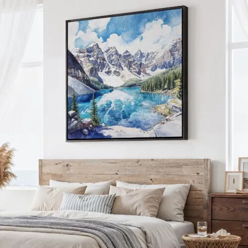 01 - Large Banff National Park Watercolor Style - Square Canvas Print - Main.jpg