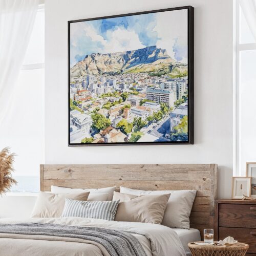 Home 7 01 - Large Cape Town Skyline Watercolor - Square Canvas Print - Main.jpg