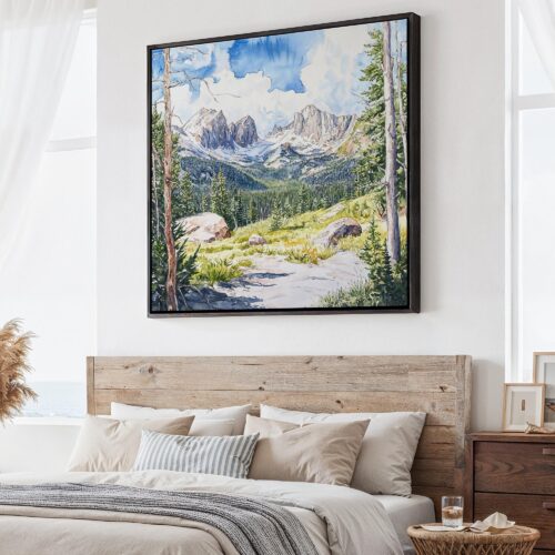 Home 9 01 - Large Colorado Rocky Mountains Watercolor - Square Canvas Print - Main.jpg