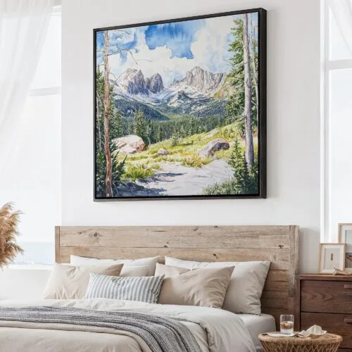 01 - Large Colorado Rocky Mountains Watercolor - Square Canvas Print - Main.jpg