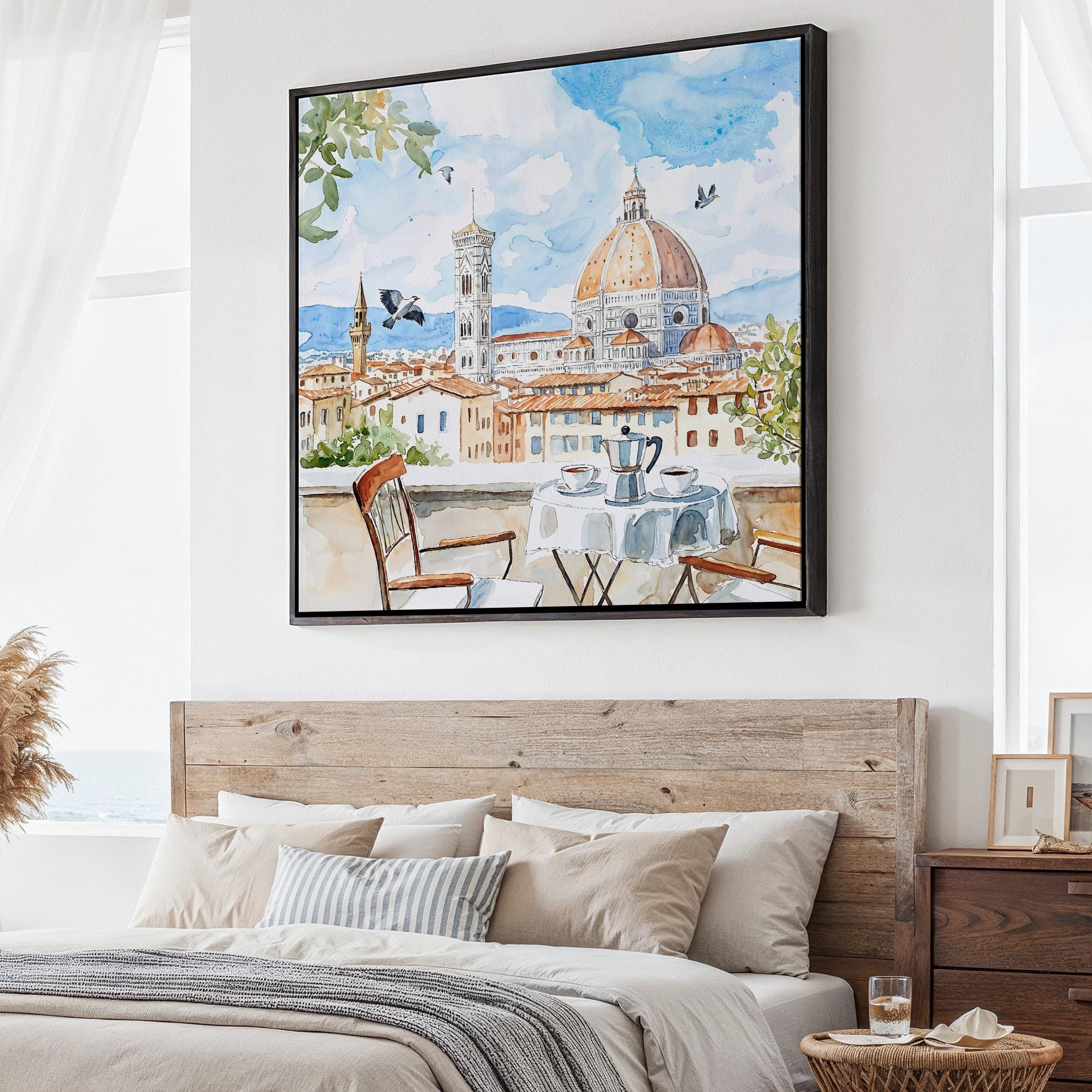 Florence Cathedral Watercolor Square Canvas Print | Charming Italian Cityscape Art 3 Florence Cathedral Watercolor Square Canvas Print | Charming Italian Cityscape Art