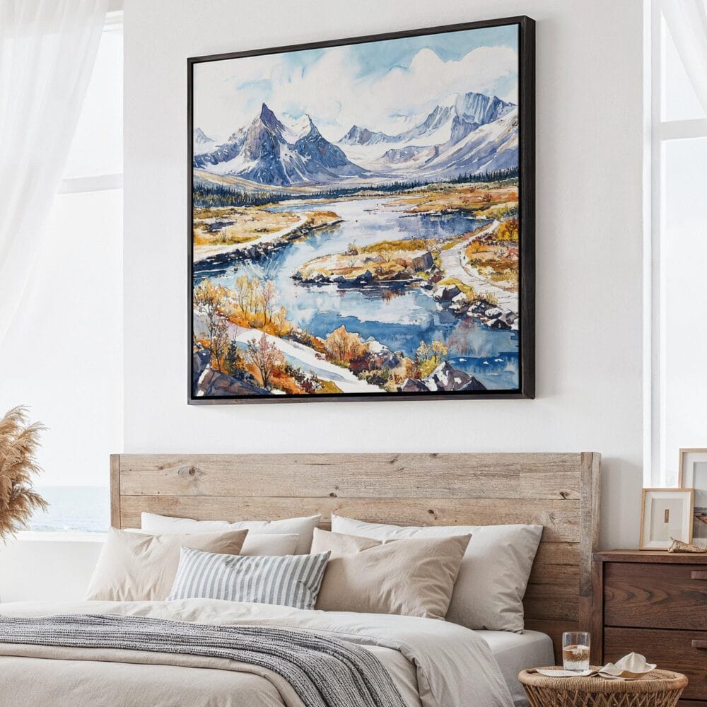 01 - Large Gates of the Arctic National park Watercolor - Square Canvas Print - Main.jpg