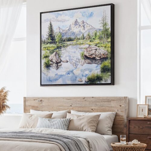 01 - Large Grand Teton National Park Watercolor - Square Canvas Print - Main.jpg