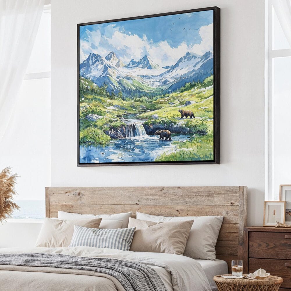 01 - Large Katmai National Park Watercolor - Square Canvas Print - Main.jpg