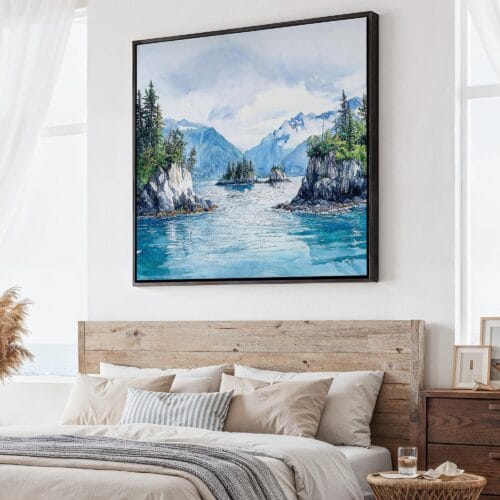 01 - Large Kenai Fjords National Park Watercolor - Square Canvas Print - Main.jpg