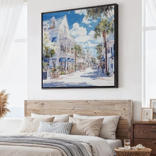01 - Large Key West Duval Street Watercolor - Square Canvas Print - Main.jpg