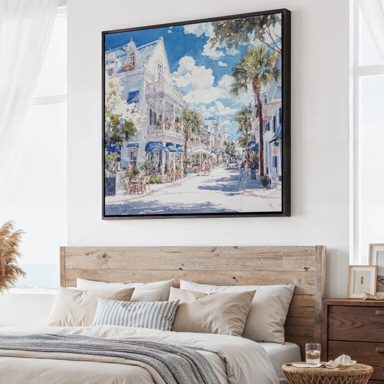 01 - Large Key West Duval Street Watercolor - Square Canvas Print - Main.jpg