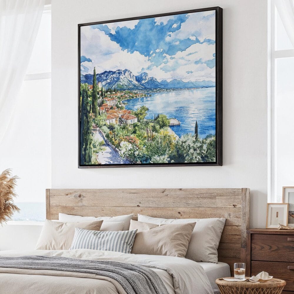 01 - Large Lake Garda Italy Square Watercolor Canvas Print - Main.jpg