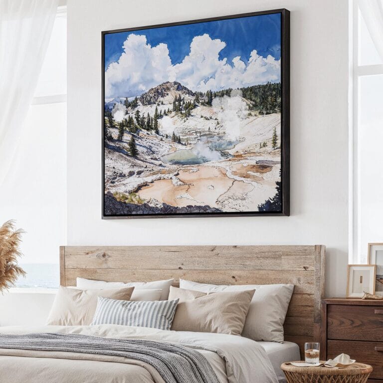 01 - Large Lassen Volcanic National Park Watercolor - Square Canvas Print - Main.jpg