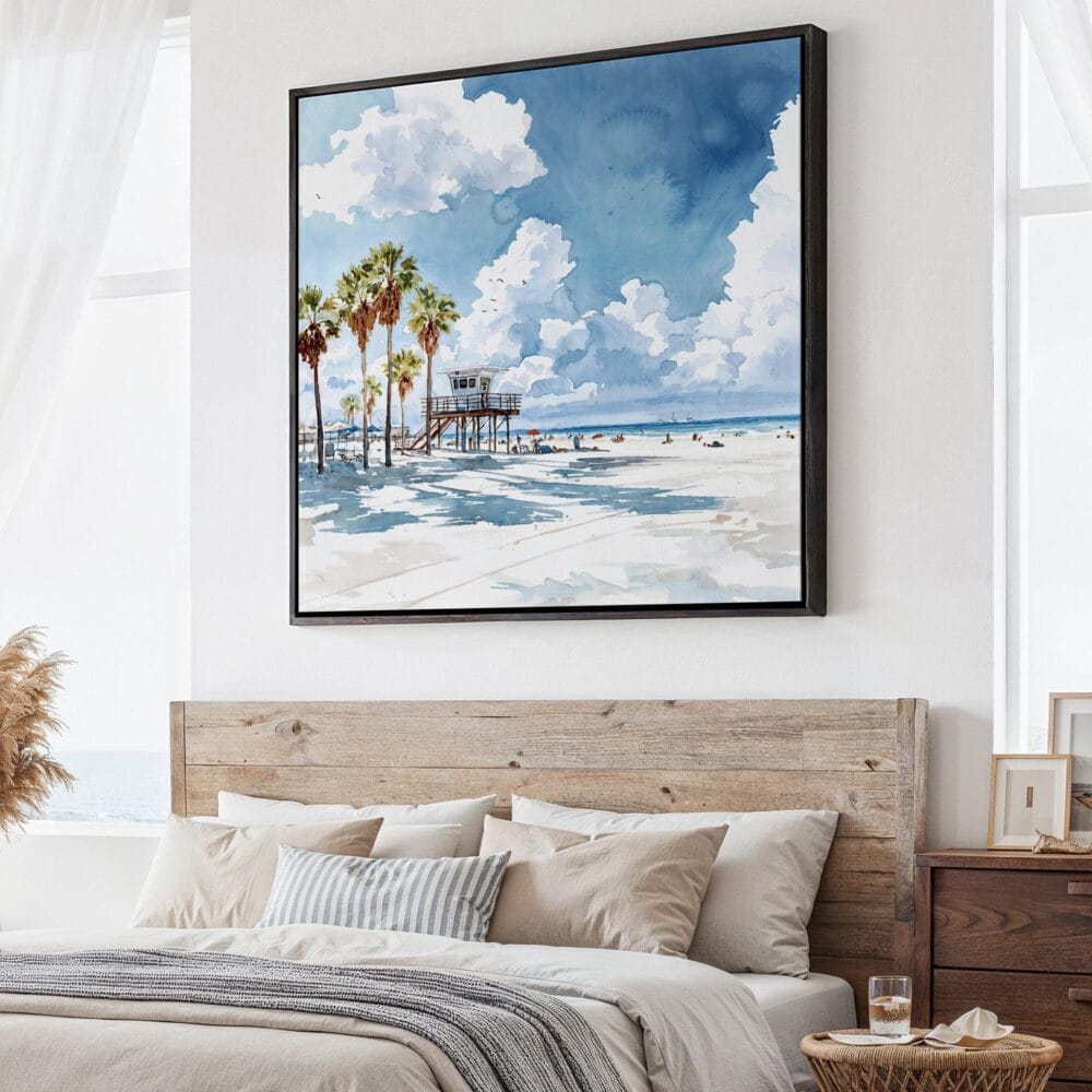 01 - Large Los Angeles Beach Watercolor - Square Canvas Print - Main.jpg