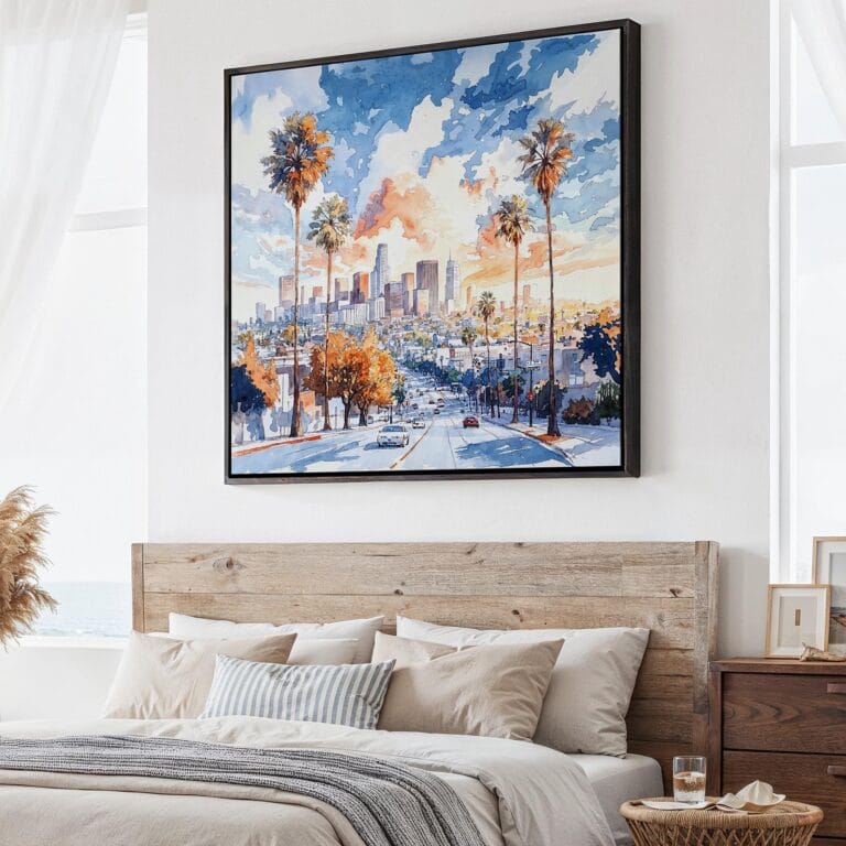 01 - Large Los Angeles Skyline Watercolor - Square Canvas Print - Main.jpg
