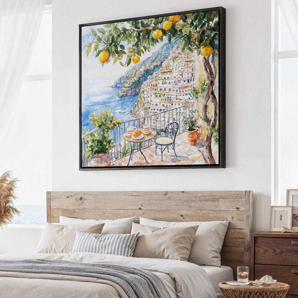 01 - Large Morning Coffee at Amalfi Coast Italy Watercolor - Square Canvas Print - Main.jpg 01 - Large Morning Coffee at Amalfi Coast Italy Watercolor - Square Canvas Print - Main.jpg